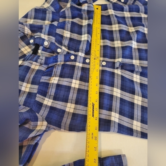 Madewell blue & white plaid half buttoned long sleeve shirt top blouseSz-S P16 - Picture 4 of 10